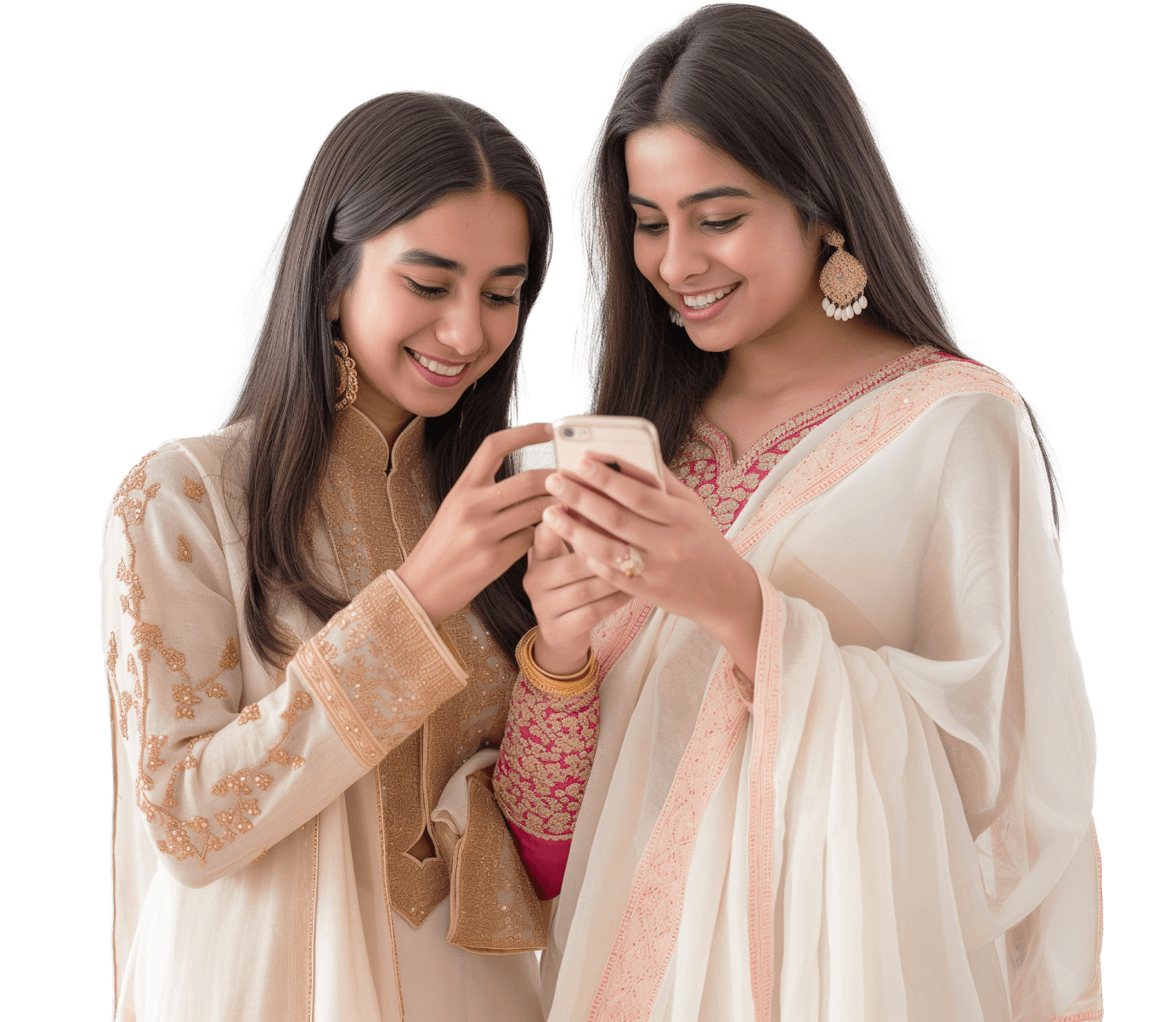 two girl holding a phone