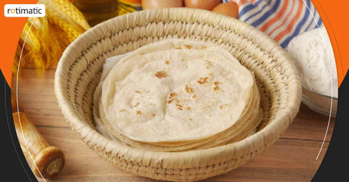  Tortillas in a basket on a wooden table 