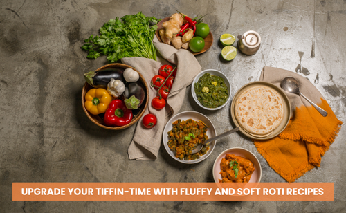 a spread of rotis curries tiffin items